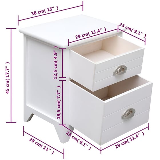 Κομοδίνο Vidaxl Από Ξύλο Παυλώνιας 2τμχ 38x28x45 cm - Λευκό image 5