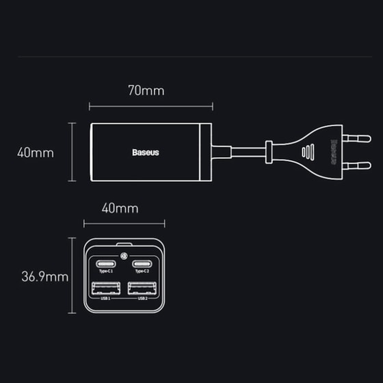 Φορτιστής Πρίζας Baseus 2xUsb-C, 2xUsb 65W - Black image 10