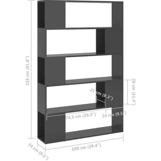 Βιβλιοθήκη VidaXL από Μοριοσανίδα 100x24x155 cm - Γκρι image 5