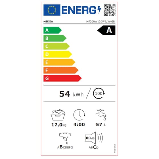 MIDEA MF200W120WB/W-GR 12 kg 1.400 Στροφές Λευκό με Wi-Fi Πλυντήριο Ρούχων image 5