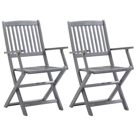 Καρέκλες Κήπου Vidaxl Πτυσσόμενες από Μασίφ Ξύλο Ακακίας 2 Τεμ. 54x57x91cm - Γκρι image 0