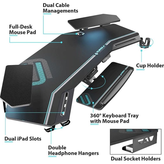 Γραφείο Gaming Eureka Ergonomic ERK-ES71-B BLK από Μοριοσανίδα 182x76 cm - Μαύρο image 9