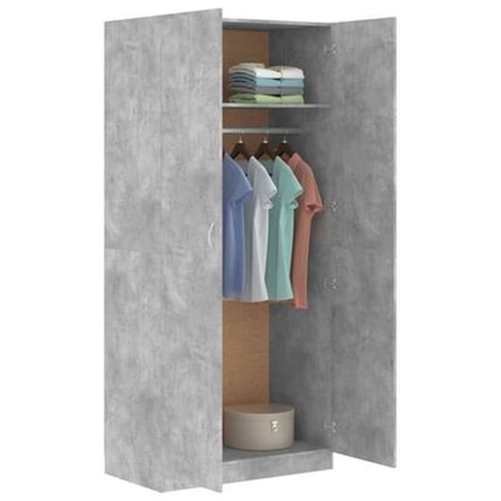 Δίφυλλη Ντουλάπα Vidaxl Από Μοριοσανίδα 90x52x200cm - Γκρι Σκυροδέρματος image 4