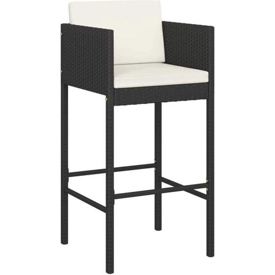 Σκαμπό Κήπου VidaXL με Μαξιλάρια από Ρατάν 50x48x100 cm 2 Τμχ - Μαύρο/Κρεμ image 2