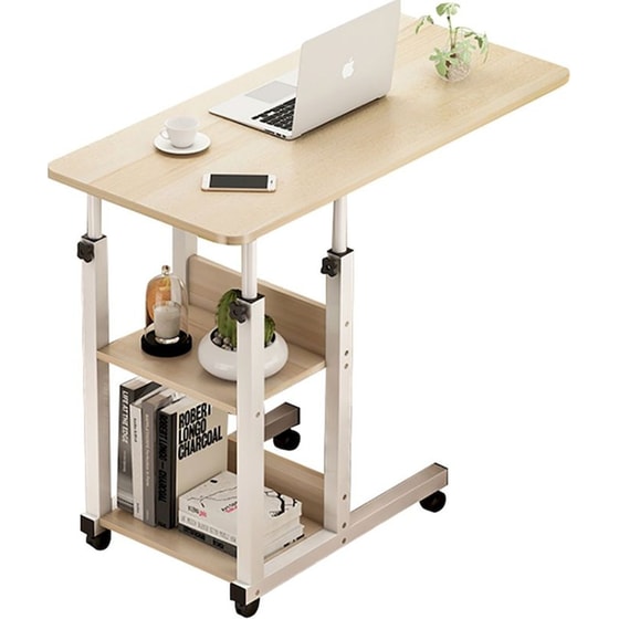 Γραφείο Λάπτοπ Βοηθητικό ArteLibre Francolinus από MDF/Μέταλλο 60x40x68-85cm - Λευκό/Φυσικό Καφέ image 0