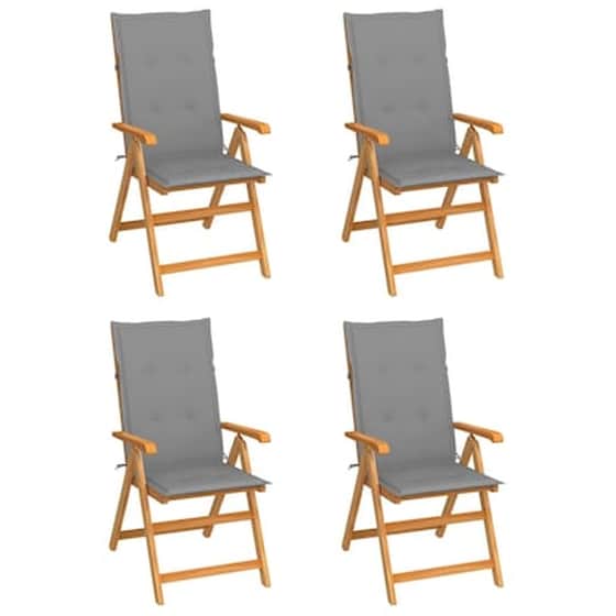 Vidaxl Καρέκλες Κήπου 4 Τεμ. Από Μασίφ Ξύλο Teak Με Γκρι Μαξιλάρια image 0