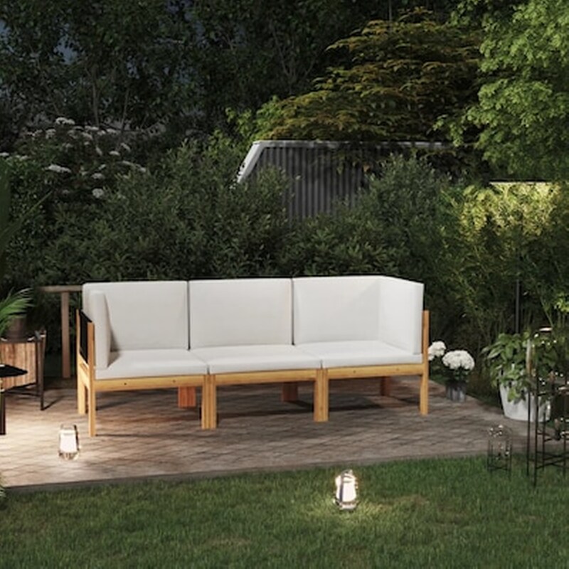 Vidaxl Καναπές Κήπου Τριθέσιος Από Μασίφ Ξύλο Ακακίας Με Μαξιλάρι