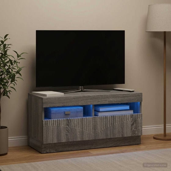 Έπιπλο Τηλεόρασης με LED VidaXL από Επεξεργασμένο Ξύλο - Γκρι Sonoma image 2