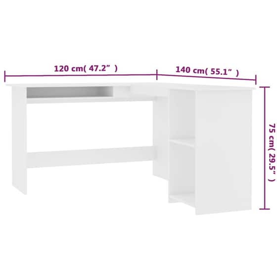 Γραφείο Γωνιακό VidaXL από Μοριοσανίδα 120x140cm - Λευκό image 5