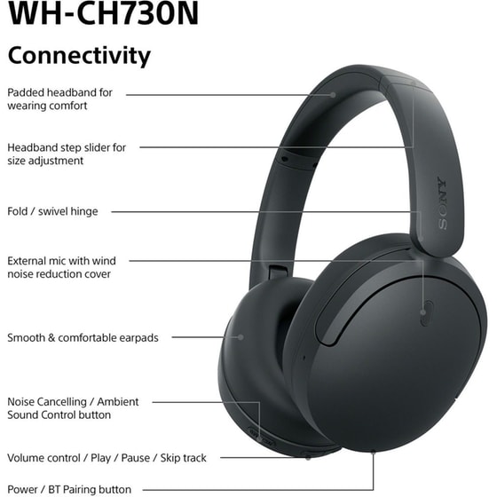 Sony WH-CH730N Ασύρματα Ακουστικά Κεφαλής Noise Cancelling - Black image 9