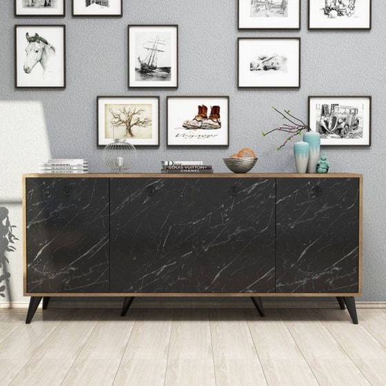 Μπουφές 24Mall Fermo από Μοριοσανίδα 180x45x80 cm - Καρυδί/Μαύρο image 1
