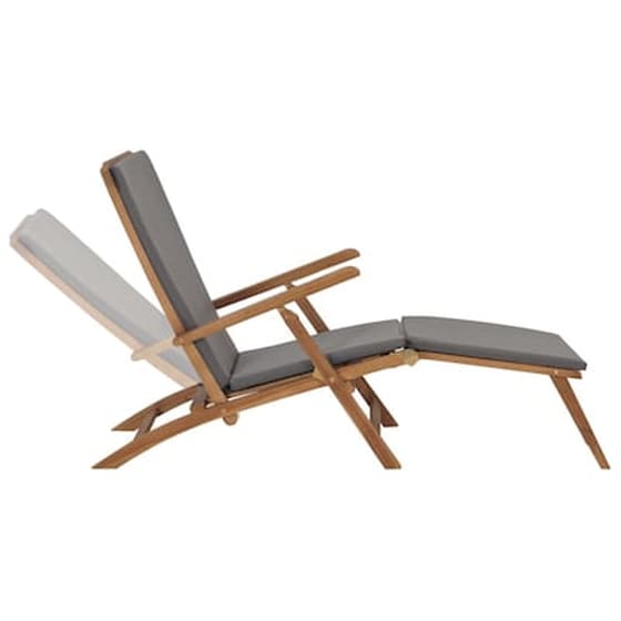 Σεζλόνγκ VidaXL Πτυσσόμενη από Μασίφ Ξύλο Teak/Ύφασμα 152x60x92 cm - Γκρι image 2