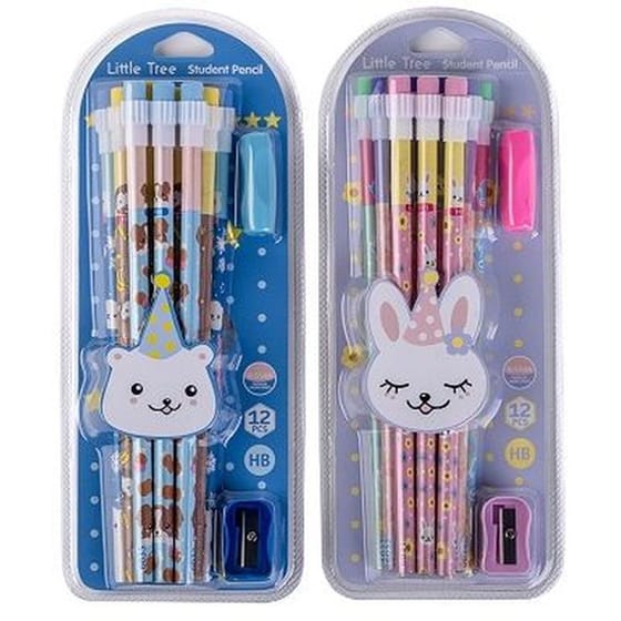 Μολύβια Blue Sky H & Ξύστρα & Γόμα Cute Animals (12 Τεμάχια) image 0