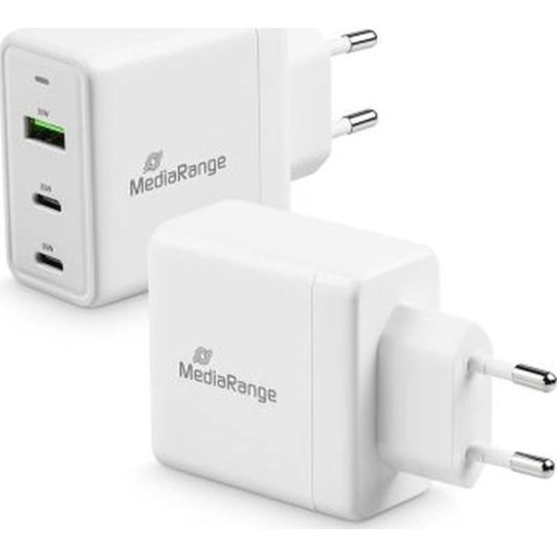 MEDIARANGE Mediarange 65W Fast Charger USB-A and USB-C Outputs - Λευκό