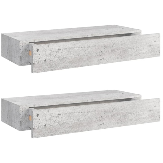 Ράφια Τοίχου VidaXL με Συρτάρι από MDF 60x23.5x10 cm 2 Τμχ - Γκρι image 0