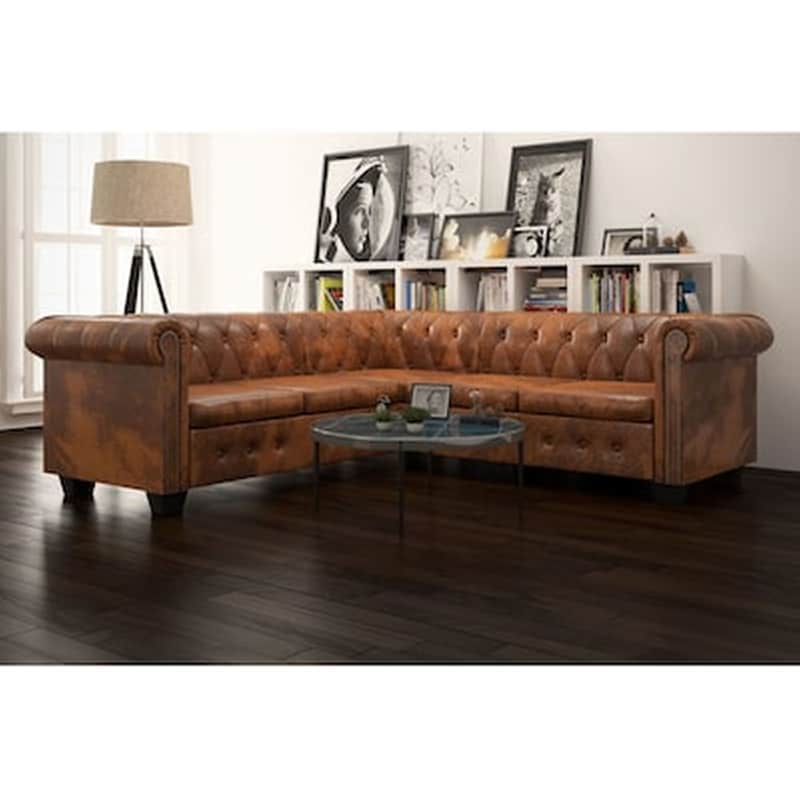 Γωνιακός Πενταθέσιος Καναπές VidaXL Chesterfield 205x205cm - Καφέ