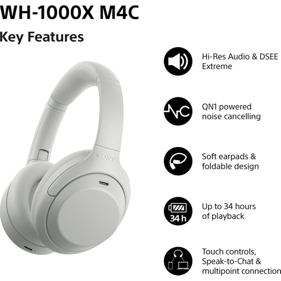 Sony WH-1000XM4C Ασύρματα Ακουστικά Κεφαλής Noise Cancelling - Platinum Silver image 1