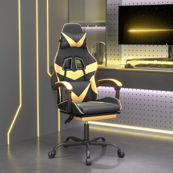Καρέκλα Gaming VIDAXL 349557 με Υποπόδιο από Τεχνητό Δέρμα - Μαύρο image 8