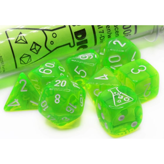 Σετ Ζάρια - 7 Dice Set Translucent Rad Green With White (bonus Die) Chessex image 1