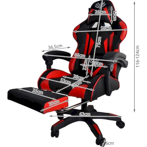 Καρέκλα Gaming Malatec 8979 με Υποπόδιο από Οικολογικό Δέρμα - Μαύρη/Κόκκινη image 6
