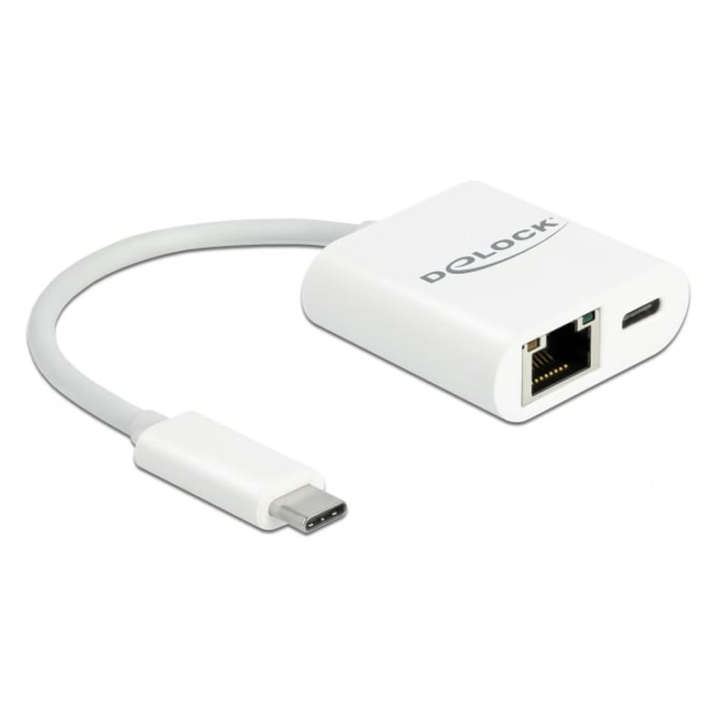 Delock Αντάπτορας Usb-c Σε Rj45 + Usb-c 65402, 1000mbps, 12cm, Λευκός