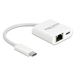 Delock Αντάπτορας Usb-c Σε Rj45 + Usb-c 65402, 1000mbps, 12cm, Λευκός