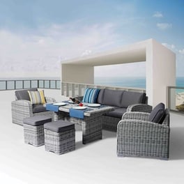 Σετ Καθιστικού Εξωτερικού Χώρου 24Mall C9779 Wicker Γκρι Μαξιλάρια Γκρι - 6 Τμχ