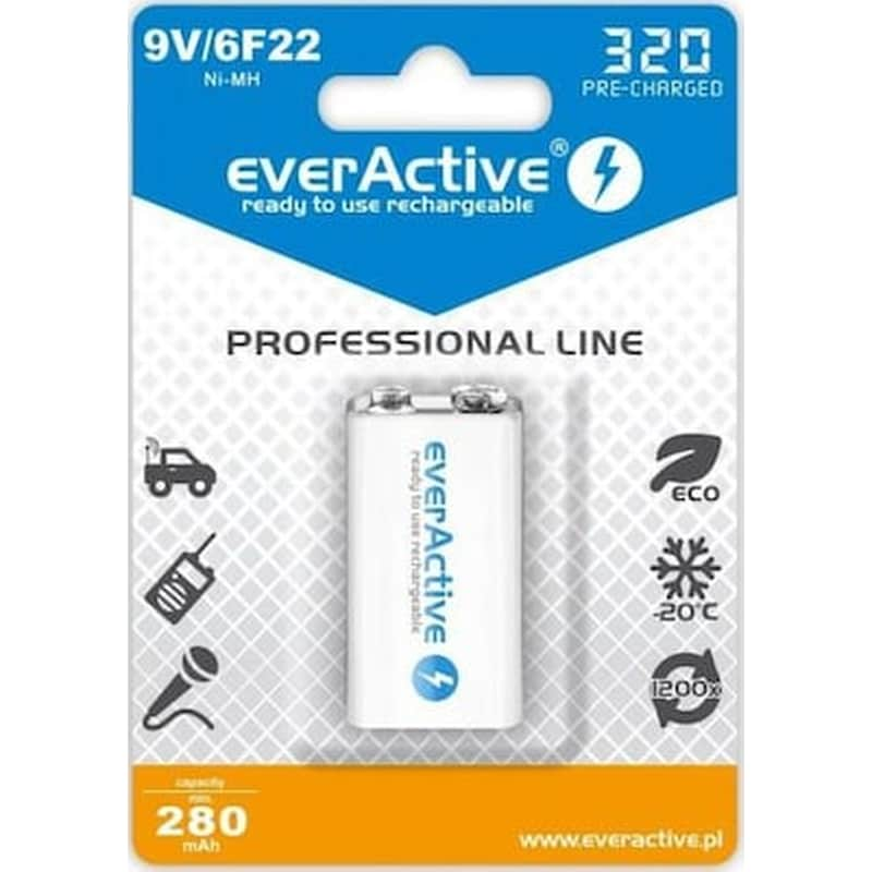 EVERACTIVE Everactive Επαναφορτιζόμενη Μπαταρία 6F22 NiMH 320mAh 9 V 1 τεμάχιo