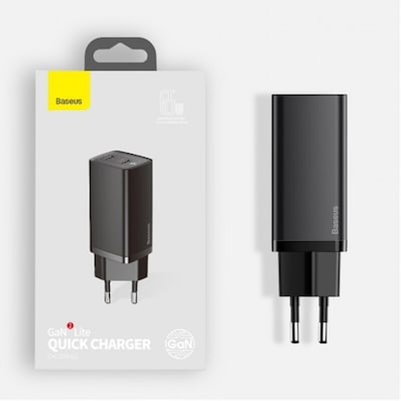 BASEUS Φορτιστής Πρίζας Baseus Gan2 Lite 2x Usb-C 65W - Black