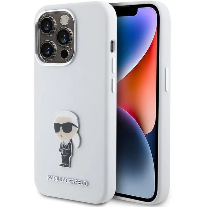KARL LAGERFELD Θήκη Apple iPhone 15 Pro - Karl Lagerfeld Ikonik Metal Pin Hard Case - White