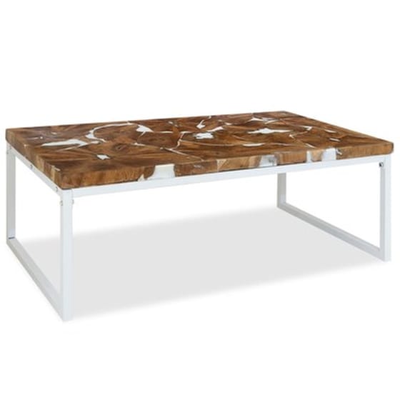 Τραπεζάκι Σαλονιού VidaXL από Ξύλο Teak 110x60x40cm - Καφέ/Λευκό image 2
