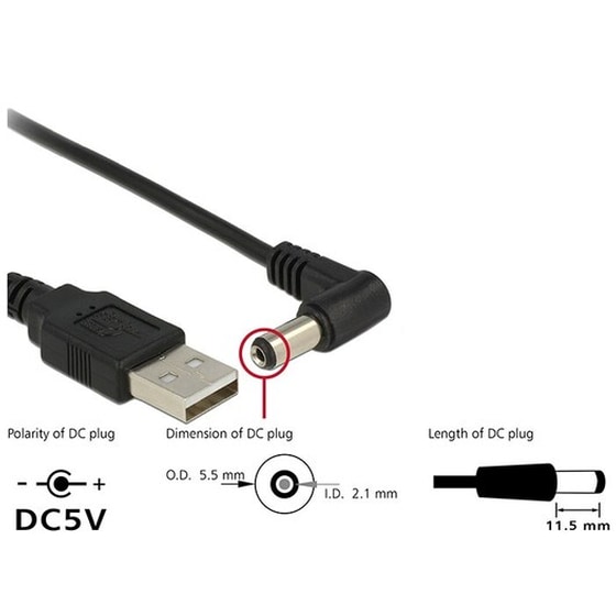 Καλώδιο DeLock USB-A Male σε DC 5.5 x 2.1mm Male - 1.5m image 1