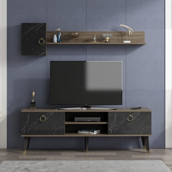 Έπιπλο Τηλεόρασης 24Mall Alpha από Μοριοσανίδα 150x50x35 cm - Μαύρο/Καρυδί image 2