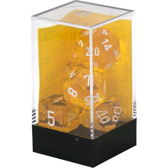 Σετ Ζάρια - 7 Dice Set Translucent Polyhedral Yellow With White Chessex image 1