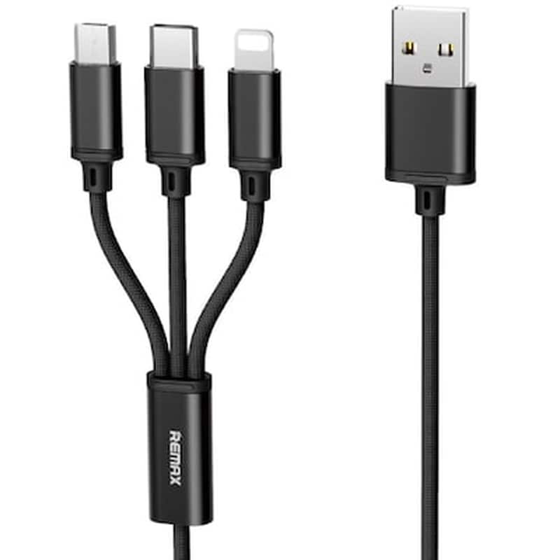 Σετ Καλωδίων Remax Gition RC-131th Braided Usb to Lightning/Usb-C/micro USB 2.8A 1.15m - Black