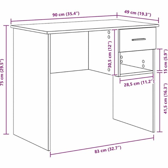 Γραφείο VidaXL από Επεξεργασμένο Ξύλο 90x49x75 cm - Μαύρη Οξιά image 9