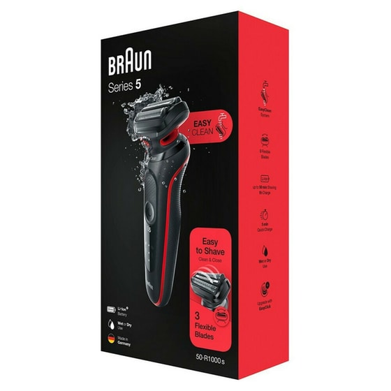 Ξυριστική Μηχανή BRAUN SERIES 5 50-R1000s Προσώπου Επαναφορτιζόμενη για Υγρό και Στεγνό Ξύρισμα Κόκκινο image 3