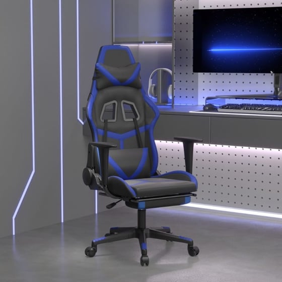 Καρέκλα Gaming VIDAXL 3143676 με Υποπόδιο από Τεχνητό Δέρμα - Μαύρο / Μπλε image 9