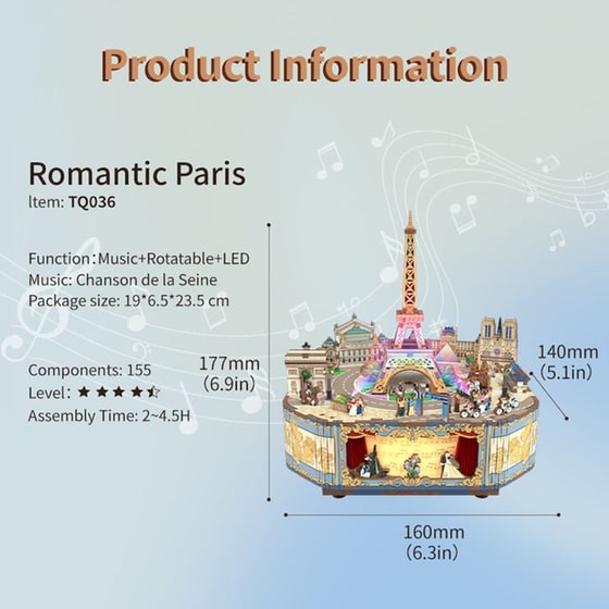 DIY 3D Puzzle Music Box Kit Μουσικό Κουτί - Romantic Paris image 7