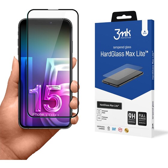 Προστατευτικό οθόνης Apple iPhone 15 Pro - 3mk HardGlass Max Lite Full Screen 0.3mm 9H image 0