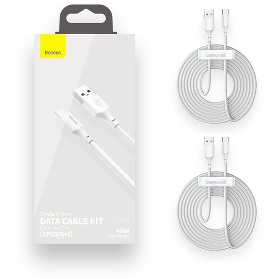 Σετ Καλωδίων Baseus Simple Wisdom Kit Usb To Usb-C 5a (2pcs/set) 1.5m - White image 4