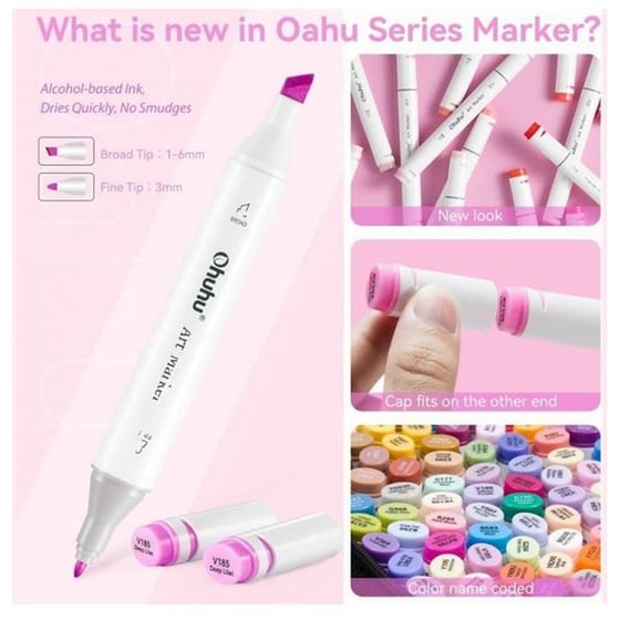 Μαρκαδόροι Σχεδίου Ohuhu Διπλή Μύτη Fine & Chisel (80 Τεμάχια) image 5