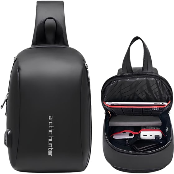 Τσαντάκι Ώμου Crossbody Arctic Hunter XB-00081-BK με Θύρα USB - 5.8lt- Μαύρο image 4