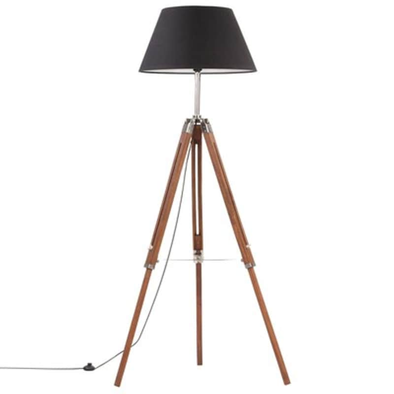 Vidaxl Φωτιστικό Δαπέδου Με Τρίποδο Καφέ Μελί/μαύρο 141 Εκ. Ξύλο Teak