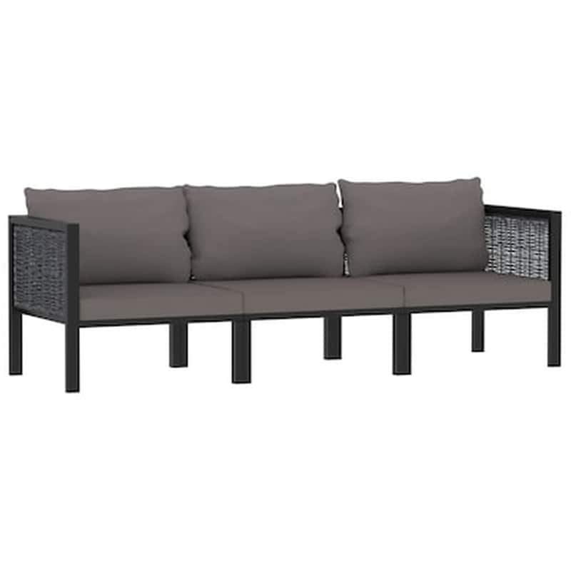 Καναπές VidaXL Τριθέσιος με Μαξιλάρια από Συνθετικό Ρατάν 200x68x64 cm - Ανθρακί