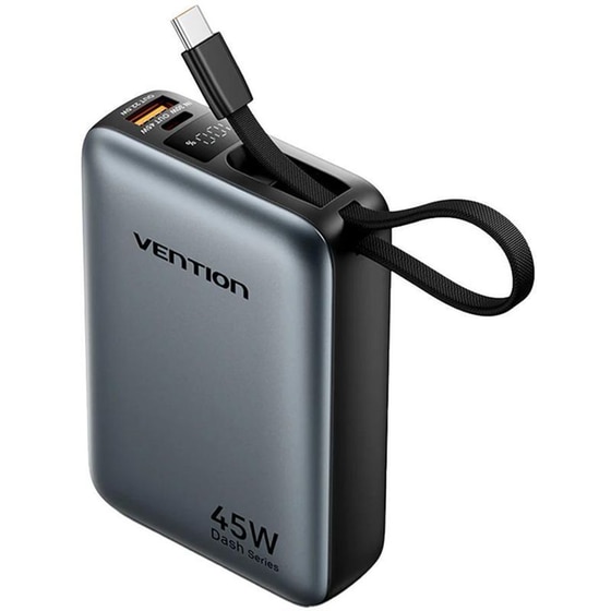 Powerbank Vention FHGH0 με ενσωματωμένο καλώδιο USB-C 20.000mAh 45W - Gray image 0