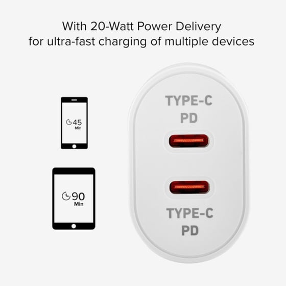 Φορτιστής Πρίζας Sbs 2x Usb-C 20W - White image 1