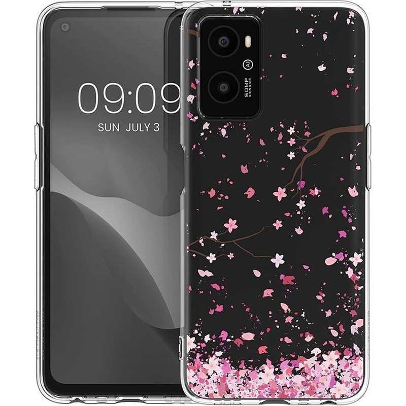 KWMOBILE Θήκη Oppo A76/A96 - KWmobile Θήκη Σιλικόνης - Cherry Blossoms Pink Petals / Dark Brown / Transparent