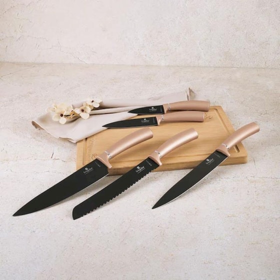 Σετ Μαχαίρια Berlinger Haus Metallic Line Rose Gold από Ανοξείδωτο Ατσάλι με Επιφάνεια Κοπής από Μπαμπού 5 Τμχ image 1