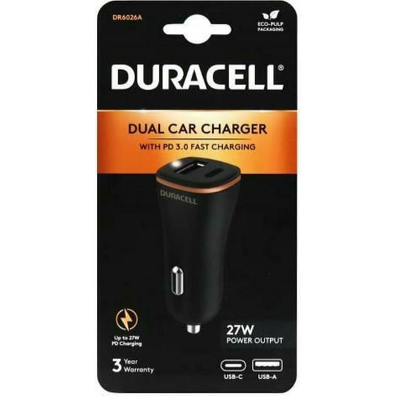 Φορτιστής Αυτοκινήτου Duracell Dual Car Charger USB-A & USB-C 27W - Black image 1